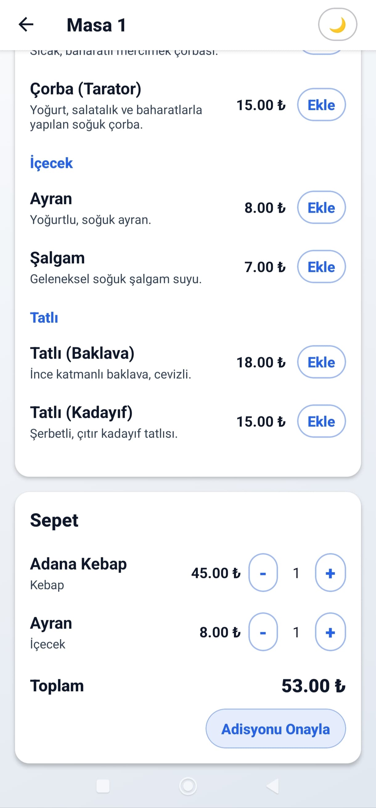Sipariş ve adisyon yönetimi
